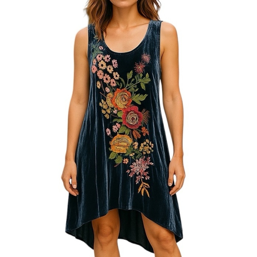 Johnny Was Michelle silk blend heavily embroidered velvet dress NWT